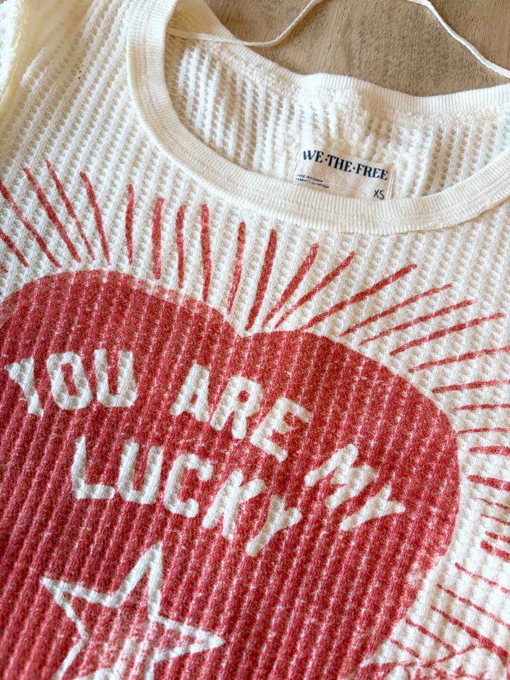 We The Free Cream Waffle Knit Long Sleeve Top with Red Heart Print - Picture 4 of 8